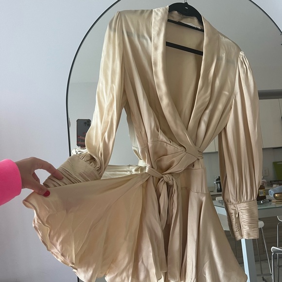 Zimmerman silk wrap mini dress light gold color size 0 - Picture 1 of 14